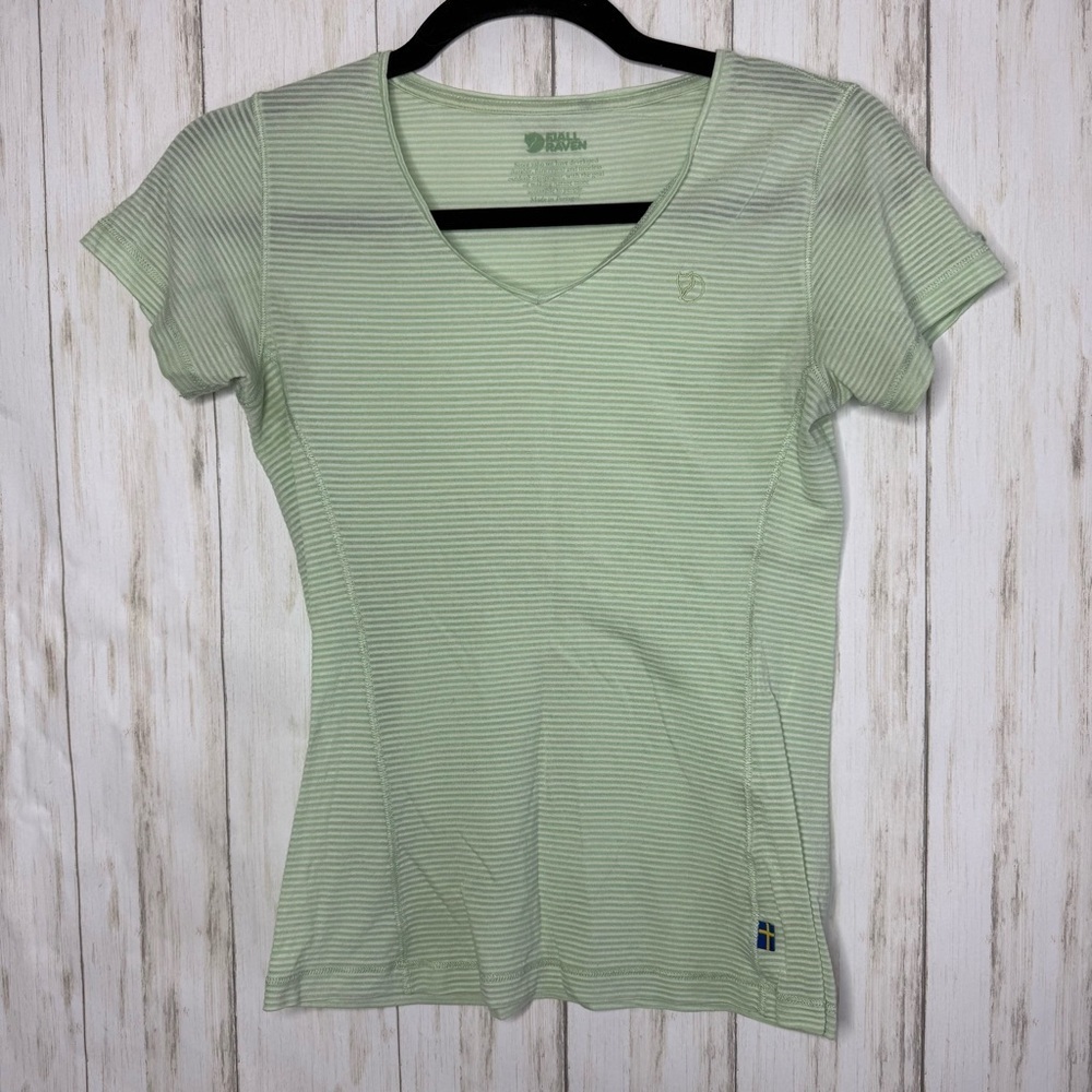 Fjallraven Light Green Striped V-Neck Top
